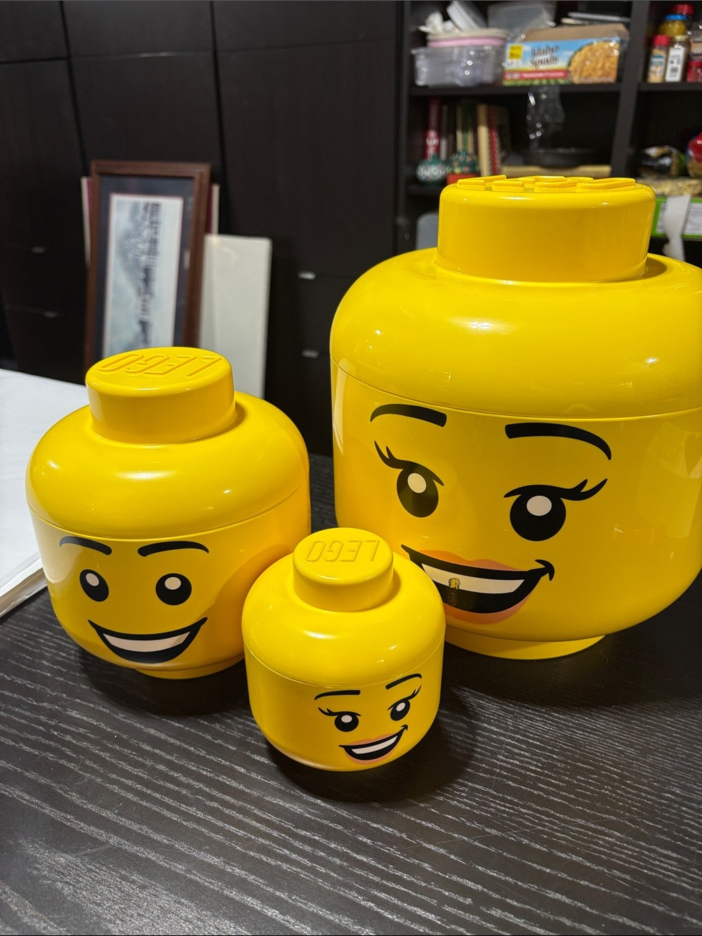 Lego Bright Yellow Smiling Minifigure Head Canister Trio